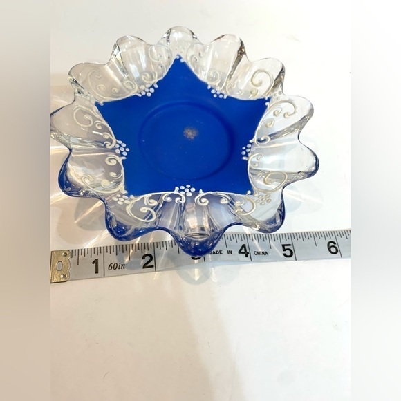 Vintage Hand-Painted Glass Dish Blue and White - Picture 2 of 6